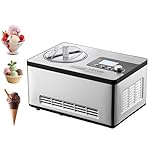 VEVOR Automatic Ice Cream Maker with Built-in Compressor, 2 Quart No Pre-Freezing Fruit Yogurt Machine, Stainless Steel Electric Sorbet Maker, 3 Modes Gelato Maker with LCD Display & Timer, Silver