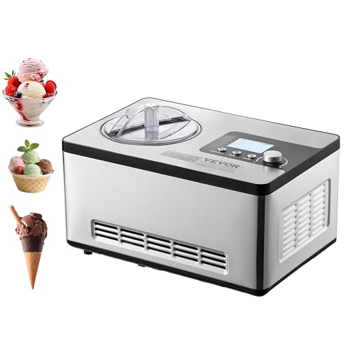 VEVOR Automatic Ice Cream Maker with Built-in Compressor, 2 Quart No Pre-freezing Fruit Yogurt Machine, Stainless Steel Electric Sorbet Maker, 3 Modes Gelato Maker with LCD Display & Timer, Silver by VEVOR - Used condition - US$146.25