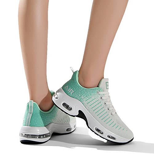 Qauppe Womens Fashion Lightweight Air Sports Walking Sneakers Breathable Gym Jogging Running Tennis Shoes (Whitegreen Us 5.5 B(M)… #TOP4