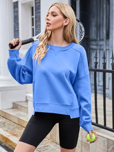 MEROKEETY Women's Oversized Cropped Sweatshirts Crewneck Trendy Workout Pullover Sweater Fall Outfits2