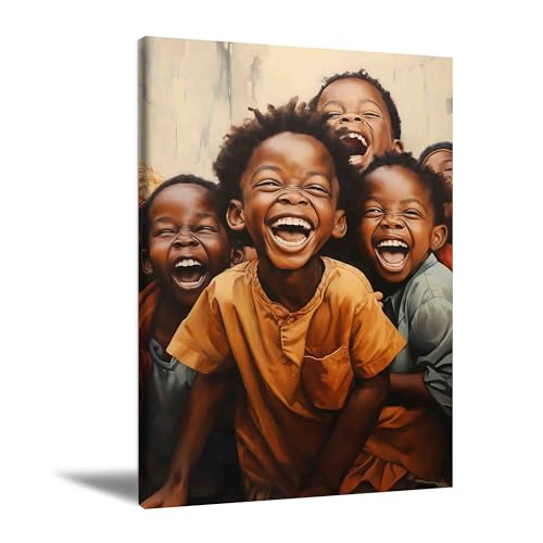 Auscioalld African American Children Wall Art A Group of Happy African Children Child Smiles At You Very Happy Poster Paintings for Wall Decorations for Living Room Bathroom Bedroom Children'S Room