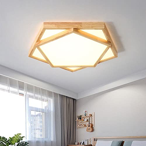 Plafonnier LED de forme géométrique luminaire bois dimmable moderne 42cm