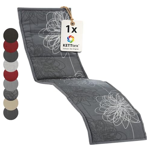 KETTtex EXKLUSIV Auflage Bäderliege anthrazit floral I Gartenliege Polster 205x55x3cm I hochwertige & Pflegeleichte Liegenauflage I Wetter- & formbeständiges Liegekissen I Liegestuhl-Auflage