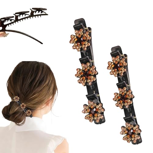 2Pc Sparkling Crystal Stone Braided Hair Clips 2026 New Rhinestone Hair Clip Hair Clips for Short Hair Suitable for Women and Girls(Champagne)