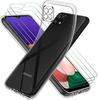 ivoler Case Compatible with Samsung Galaxy A22 5G 6.6Inch with [3 Pack Tempered Glass Screen Protector] TPU Shock-Absorption Bumper Cover,HD Clear Anti-Scratch Clear Back
