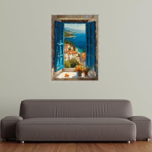 Tableau représentant une vue côtière volets bleus 50 x 75 cm - 4