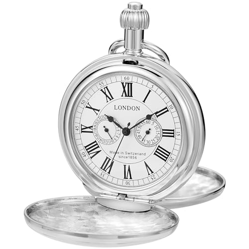 Elegant Men’s Mechanical Pocket Watch with Chain and Box