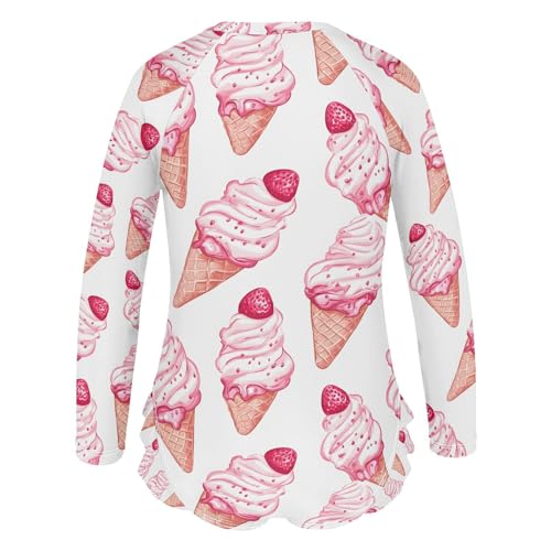 ALAZA Strawberry Ice Cream Cartoon Girls One Piece Swimsuit Long Sleeve Rashguard Swimsuit UV 50+ Swimwear Zip3