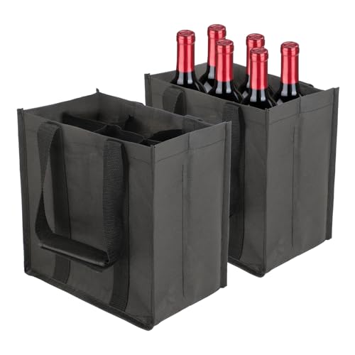 Windfromort 2 portabottiglie 6 bottiglie – Borsa pieghevole per bottiglie con divisori – Cestino resistente agli strappi per bottiglie d'acqua, vino e birra (nero)