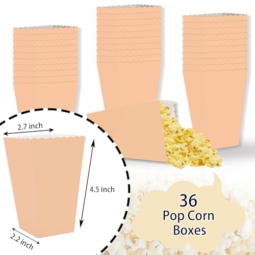Image of 36 Pcs Salmon Popcorn Boxes - 2 x 4.5 x 2.7 inch Mini Popcorn Bags - Pastel Popcorn Boxes