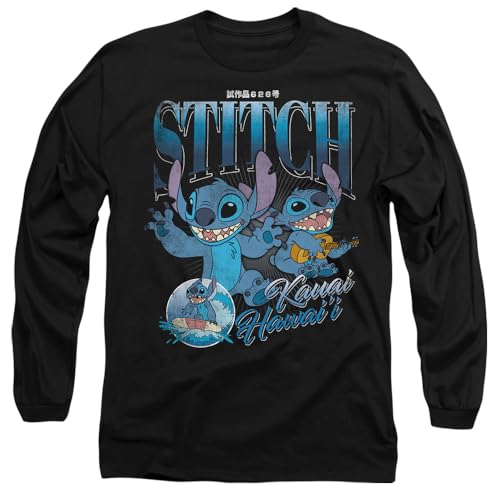 Stitch Disney T-Shirt Long Sleeve Noir Vêtement Unisexe en Coton Doux