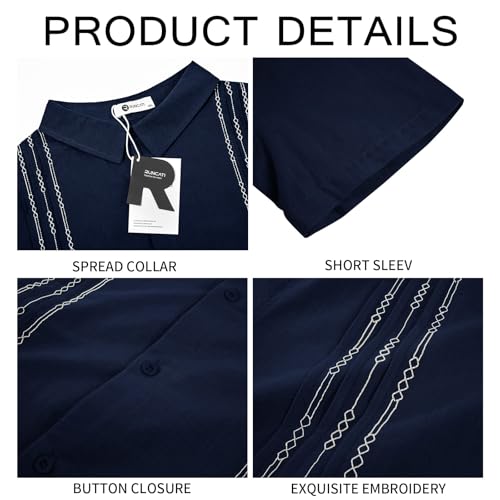 Runcati Mens Short Sleeve Guayabera Shirts Linen Cotton Button Down Mexican Embroidered Cuban Wedding Shirt Summer Beach Tops