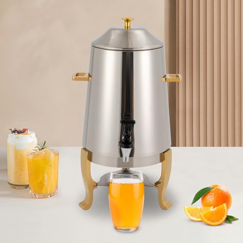 Silencear Hot Beverage Dispenser Chafer Urn with Fuel Holder, 13L Stainless Steel Tea Water Coffee Chafer Urn Drinks Dispensers Can with Faucet for Party Buffet Catering, Gold, Fuel/Electric Heating