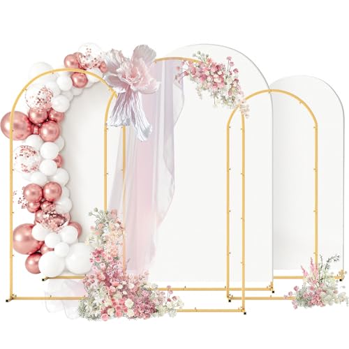 Toolterritary Metal Arch Backdrop Stand and Cover Set, 7.2FT, 6.6FT, 6FT Wedding Arch Frame, Easy to Assemble, Gold Arch Stand for Birthday, Party, Baby Shower, Graduation Ceremony