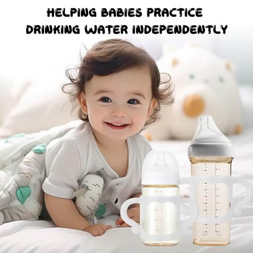 2 Pcs Silicone Baby Bottles Handle Wide Neck Bottle Grip Universal Fit Baby Bottle Holders for Baby Self Feeding (White)