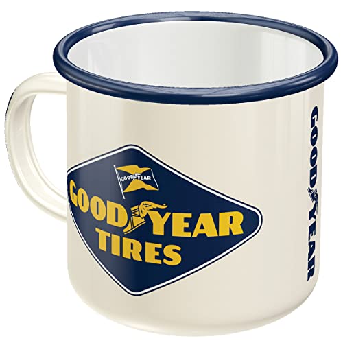 Nostalgic-Art Taza esmaltada retro, Goodyear – Logo – Idea de regalo para fans a coches y motos, Copa para camping, diseño vintage con frase, 360 ml