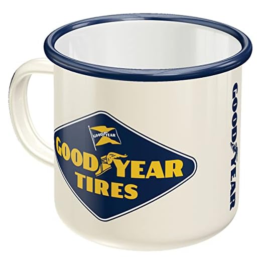 Nostalgic-Art Taza esmaltada retro, Goodyear – Logo – Idea de regalo para fans a coches y motos, Copa para camping, diseño vintage con frase, 360 ml