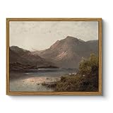 ARPEOTCY Vintage Framed Canvas Wall Art, Living Room Bedroom Landscape Mountain Lake Pictures Retro Art Decor, Print Paintings, Home Country Scenery Neutral Wall Decor, 8x10 Inch