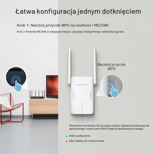 MERCUSYS ME25BE repeater Wi-Fi 7 BE3600 Mbps, port Gigabit | Dual-Band, tryb repeatera i punktu dostępu, 2 anteny zewnęt