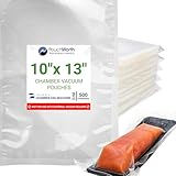 PouchWorth 500 pcs Clear 10" x 13", 3 mil Chamber Machine Pouches, Pre-Cut Chamber Vacuum Sealer Bags, Heavy Duty Seal Pouch, BPA-Free Chamber Sealer Bags with Tear Notch