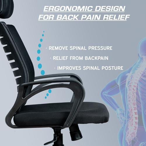 Image of MRC Boom Mesh Ergonomic Desk Office Chair with 3 Years Warranty & DIY Assembly,Tilting Mechanism, Comfortable Seat and Revolving Nylon Base Ideal for Work from Home & Study (Black, High Back)