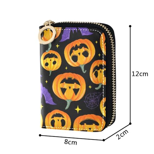 GAIGEO Halloween Pumpkins Bats Black Wallets for Women Zip Around Card Holder Wallets RFID Blocking Compact Coin Purse Pouch with Zipper3