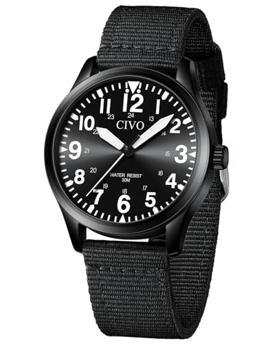 CIVO Reloje Hombres Militares Negro: Análogico Impermeable Elegante Hombre - Deportivo Outdoor Moda Negro Reloj de para Hombr