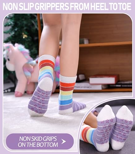 MQELONG Kids Non Slip Fuzzy Socks Girls with Grips Slipper Socks Cozy Fluffy Winter Warm Crew Gift Socks 6 Pack3