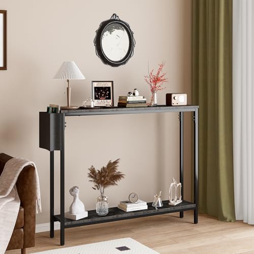 Bigbiglife 39.4" Console Entryway Table, 2-Tier Industrial Narrow Sofa Table with Storage Shelves for Hallway, Living Room, Bedroom, Foyer, Corridor, Office, Black - Thumbnail 2