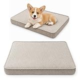 FORTISLINE Hundebett mit abnehmbarem Bezug - Hundematte aus POSO Stoff mit Rutschfester Unterseite und Schaumstofffüllung für Zuhause und Indoor-Kennel (Beige, M: 65 x 45 x 8 cm)