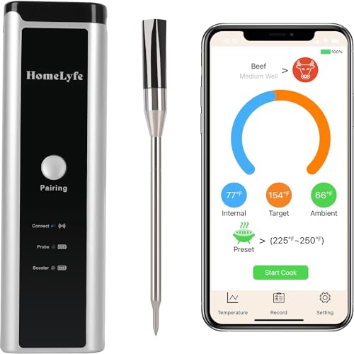 2nd Gen Wireless Meat Thermometer | 520FT Bluetooth Wireless Range | IPX7 Waterproof & Dishwasher Safe | Rechargeable Digital Food Thermometer | for Grill, BBQ, Smoker, Oven (Grey)