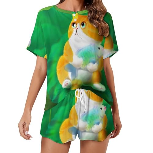 Pyjama chat porte-bonheur femme court idéal pour les douces nuits d'été