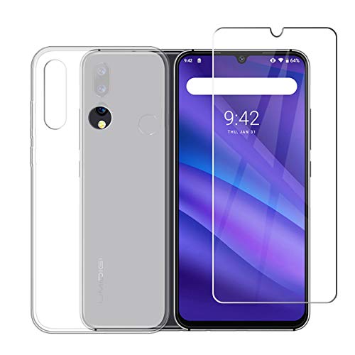 Miglior Smartphone sotto i 150 euro LJSM Cover per UMIDIGI A5 PRO Semi-Trasparente + Pellicola Protettiva in Vetro Temperato - Morbido Clear Silicone Custodia Protettivo TPU Gel Sottile Case per UMIDIGI A5 PRO (6.3') -Clear