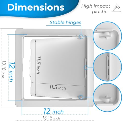 Access Panel for Drywall - 12x12 inch - Wall Hole Cover - Access Door - Plumbing Access Panel for Drywall - Heavy Durable Plastic White - Thumbnail 2