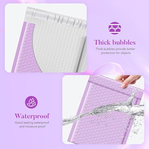 Image of Fuxury Bubble Mailers 6x10 Inch Padded Envelopes 100 Pack Usable Size 6x9 inch | Cute Self Seal Padded Mailers Small Bubble Shipping Envelopes for Mailing Jewelry,Makeup, Lavender Purple #0