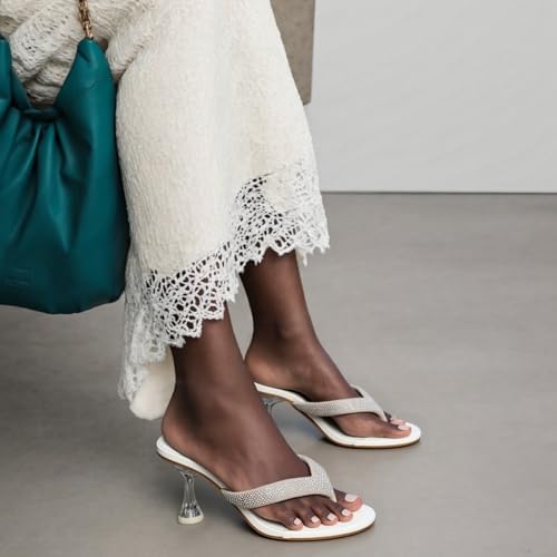 Women'S Rhinestone Clear Kitten Heel Flip Flops Slip On Sexy Transparent Stiletto Thong Sandals Round Open Toe Wedding Party Dress Heel Mule Sandals4