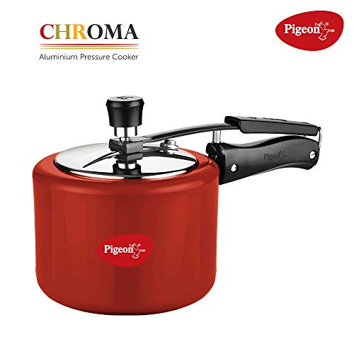 Pigeon by Stovekraft Chroma Induction Base Aluminium Pressure Cooker, 5 litres, Red Pigeon by Stovekraft Chroma Induction Base Aluminium Pressure Cooker, 5 litres, Red