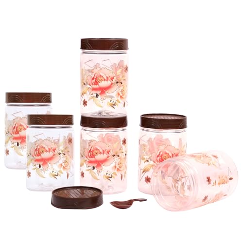 Image of 500 ml Set of 6 -Plastic Airtight Small Storage Container Boxes and Jar Kitchen Set - BPA-Free, Stackable Pantry Organizers for Kitchen Storage, Spices, Dry Fruits, Pulses (Brown)