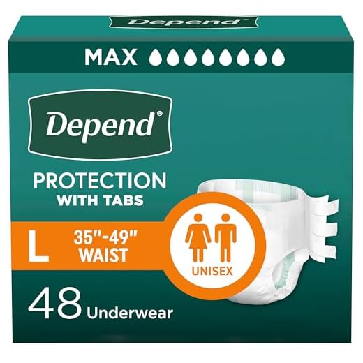 Depend Incontinence Protection with Tabs, Unisex, Large (35–49" Waist, over 170 lbs), Maximum Absorbency, 48 Count (3 Packs of 16)
