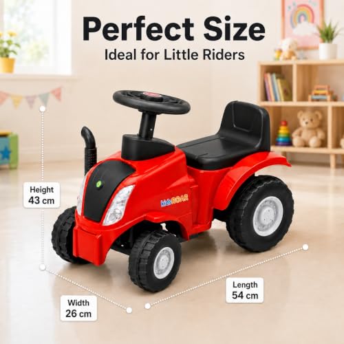 Image of kidsROAR Push Ride On Car for Kids 1-5 Years | Baby Push Car with Music, 3D Lights & Backrest | Premium Ride On Toy Supports Up to 35kg (Tractor, RED)