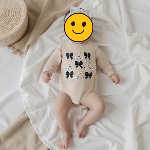 Newborn Infant Baby Girl Game Day Outfit Bows Hockey Onesie One Piece Long Sleeve Romper Winter Clothes2