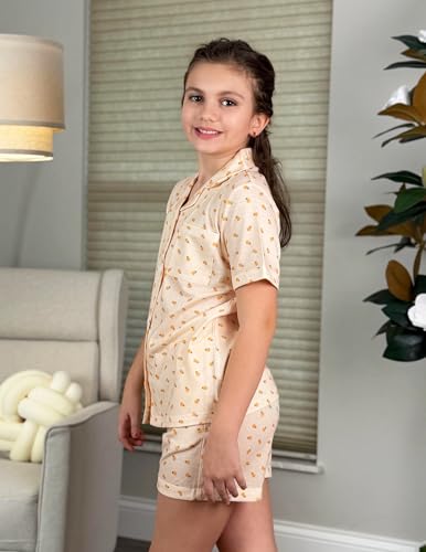Image of Arshiner Girls Pajamas Sets Short Sleeve Kids Pjs Button Down Sleepwear | Cute Printed Pajamas for Little & Big Girl, Lightweight Comfy Fabric, 2-Piece Outfits, Perfect for Lounge Pajamas Party