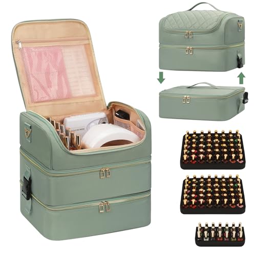 Extra Large Nail Polish Organizer Holds 117 Bottles - Three Layer Nail Organizers And Storage Bag, Portable Nail Supplies Organizer Case, Nail Tech Kit Travel Carrying Box with Shoulder Strap