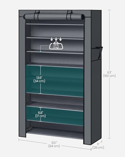 Image of SONGMICS 10-Tier Shoe Rack, Shoe Storage Cabinet with Dustproof Cover, Free-Standing Shoe Storage Organizer for Closet, Entryway, Hold 40-50 Pairs of Shoes, for Sneakers, High Heels, Gray URXJ36G