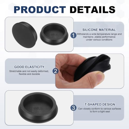 Image of MECCANIXITY 4pcs T-Shaped Silicone Plugs 66.3mm 2-5 /8 Inch Dia Snap in Plug Hole Seal Cover Round Rubber Stopper for 65-66.3mm Holes Kitchen Rubber Bulkheads Waterproof Sealing, Black