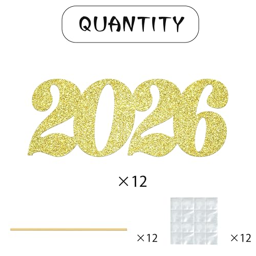 Image of 2026 Centerpiece Sticks Class of 2026 Table Decorations 12PCS Graduation Table Toppers Glitter Gold Number 2026 Congrats Table Centerpieces for Graduation Theme Party Decorations Supplies