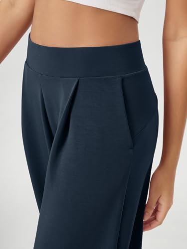 Image of ODODOS Modal Soft Wide Leg Pants for Women High Waist Casual Relaxed Pants with Pockets, 29 inch Inseam, Navy, Large