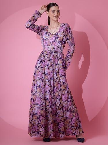 Image of Sheetal Associates Women's Maxi Floral Print Georgette Regular Sleeves Casual Dress