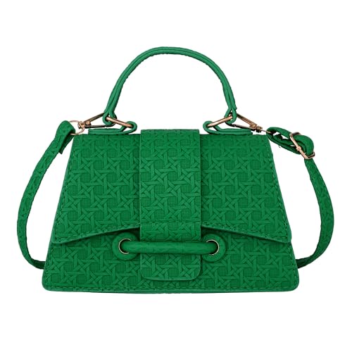 FALETO Green Handbag For Women, Ladies Top Handle Bag, Mini Everyday Purse, Cute Satchel Purse, Small Shoulder Crossbody Bag, Vegan Leather Vintage Design with Detachable Strap, (Mini)