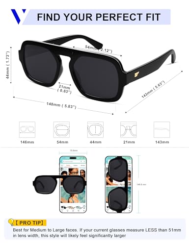 Image of VANLINKER Retro Square Aviator Sunglasses for Women Men 70s Vintage Style Trendy Flat Top Rectangle Sun Glasses VL9826